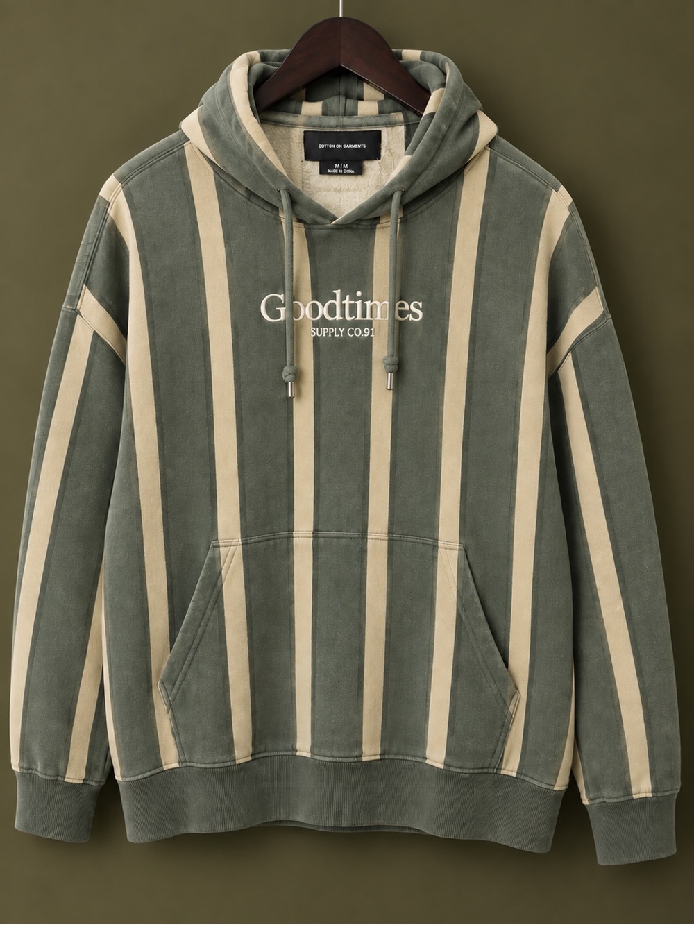 Cotton On Vertical Stripe Green & Cream Hoodie